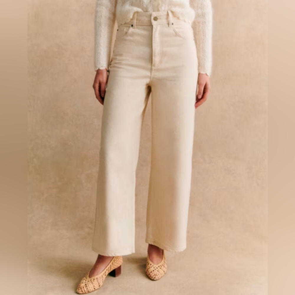 Sezane Le Crop Ecru Wide Leg Jeans